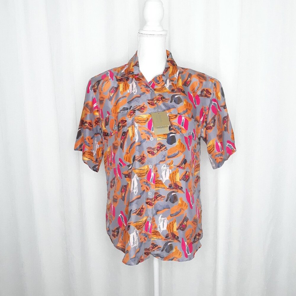 Vintage Bogari Hat Motif Silk Shirt New with Tags